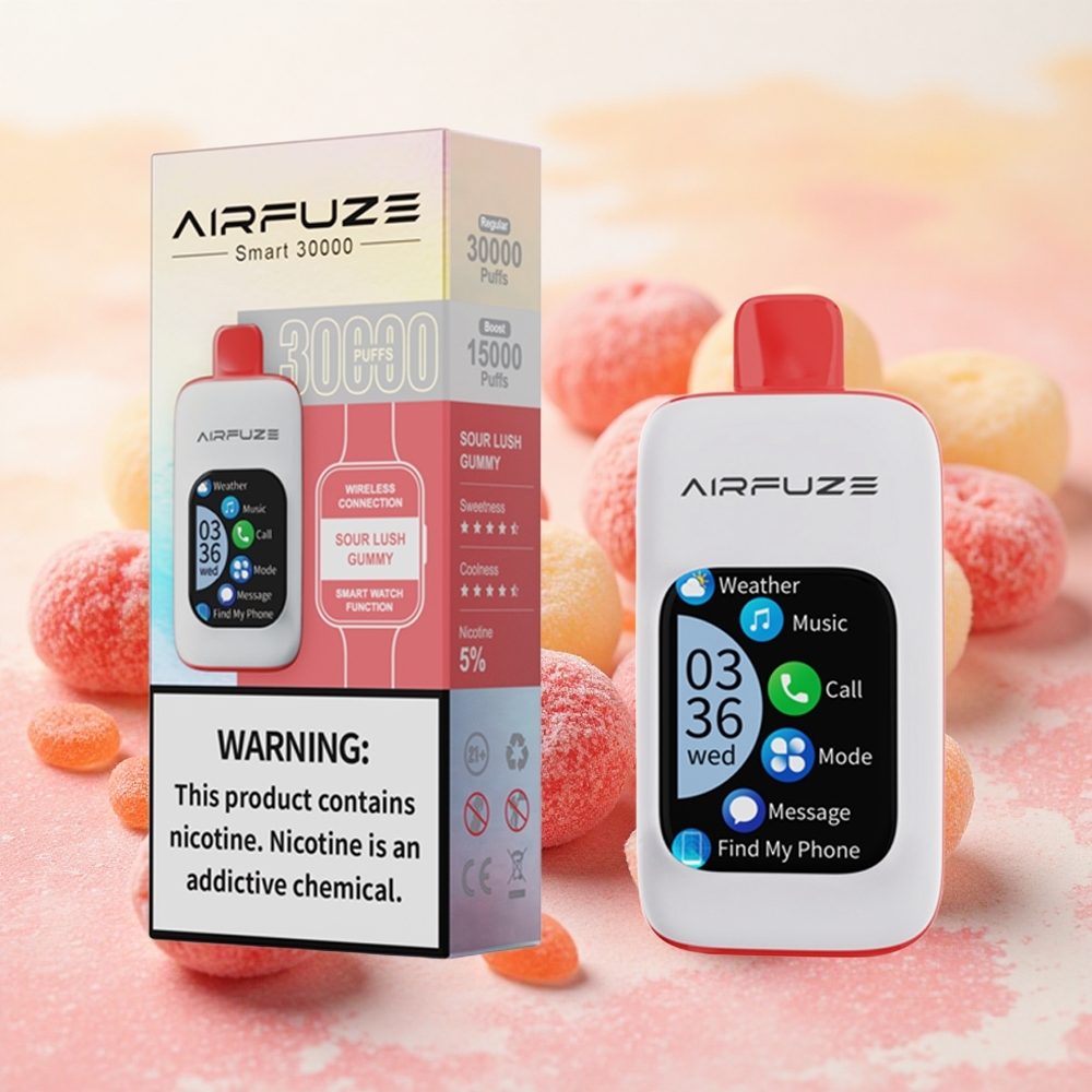 AirFuze Smart 30000 Puffs Disposable Pod Kiselkasta Sočna Gumi Serbia vapes 50x25x1049mm 5 Никотин 900mAh Type-C