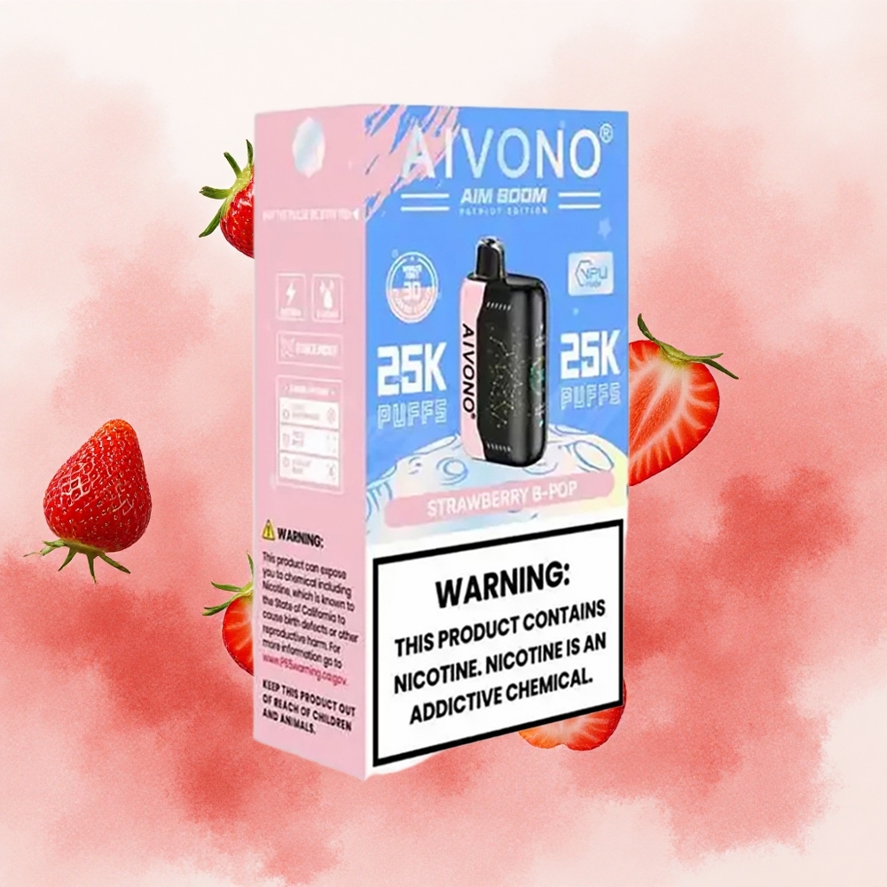 Aivono AIM BOOM 25000 Puffs Jagoda B Pop Serbia vapes 0 2 3 5 Никотин 28ml 650mAh 12 ohm Type-C 90g