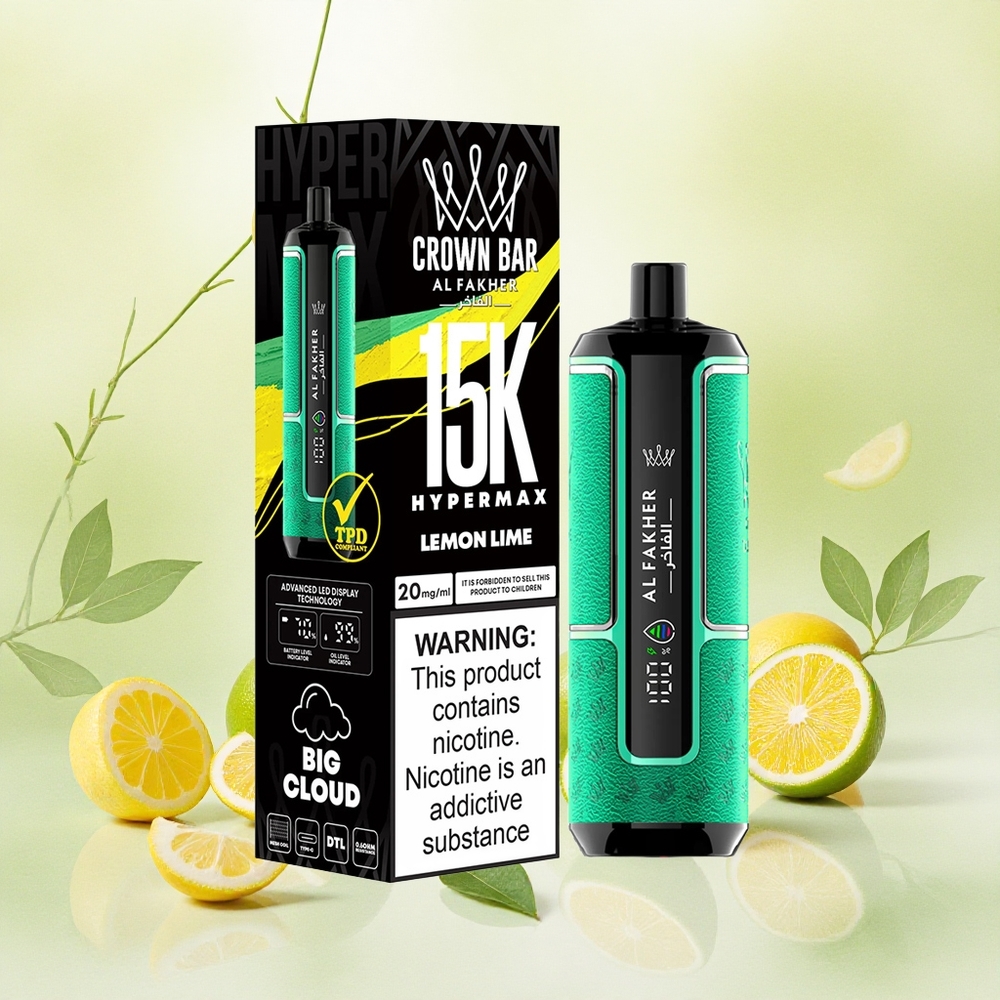 Al Fakher Crown Bar 15K Hypermax DTL 15000 Puffs Limun-Lajm Serbia Vapes 22ml 6mg Никотин
