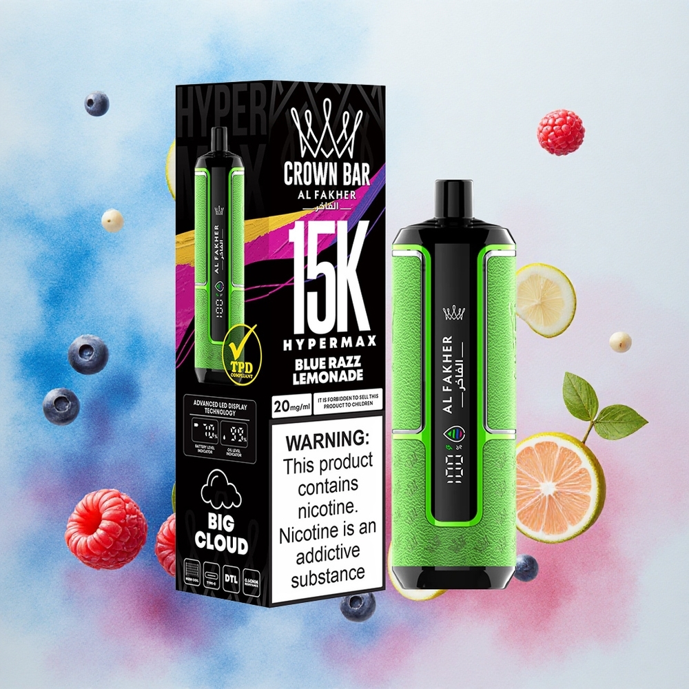 Al Fakher Crown Bar 15K Hypermax Plava Malina Limunada 22ml 600mAh Type-C DTL 6mg Никотин/m Serbia vapes
