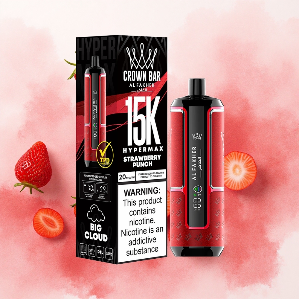 Al Fakher Crown Bar 15K Hypermax Једнократни Вапе Kit Jagoda Punch Serbia vapes 22ml/600mAh/Type-C/6mg Никотин