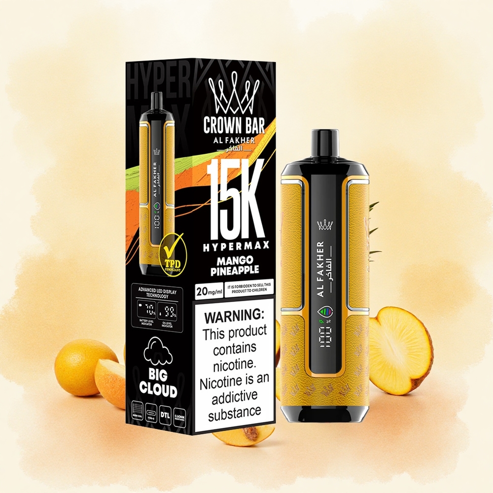 Al Fakher Crown Bar 15K Hypermax Једнократни Вапе Kit Mango Ananas Serbia vapes 22ml 600mAh Type-C
