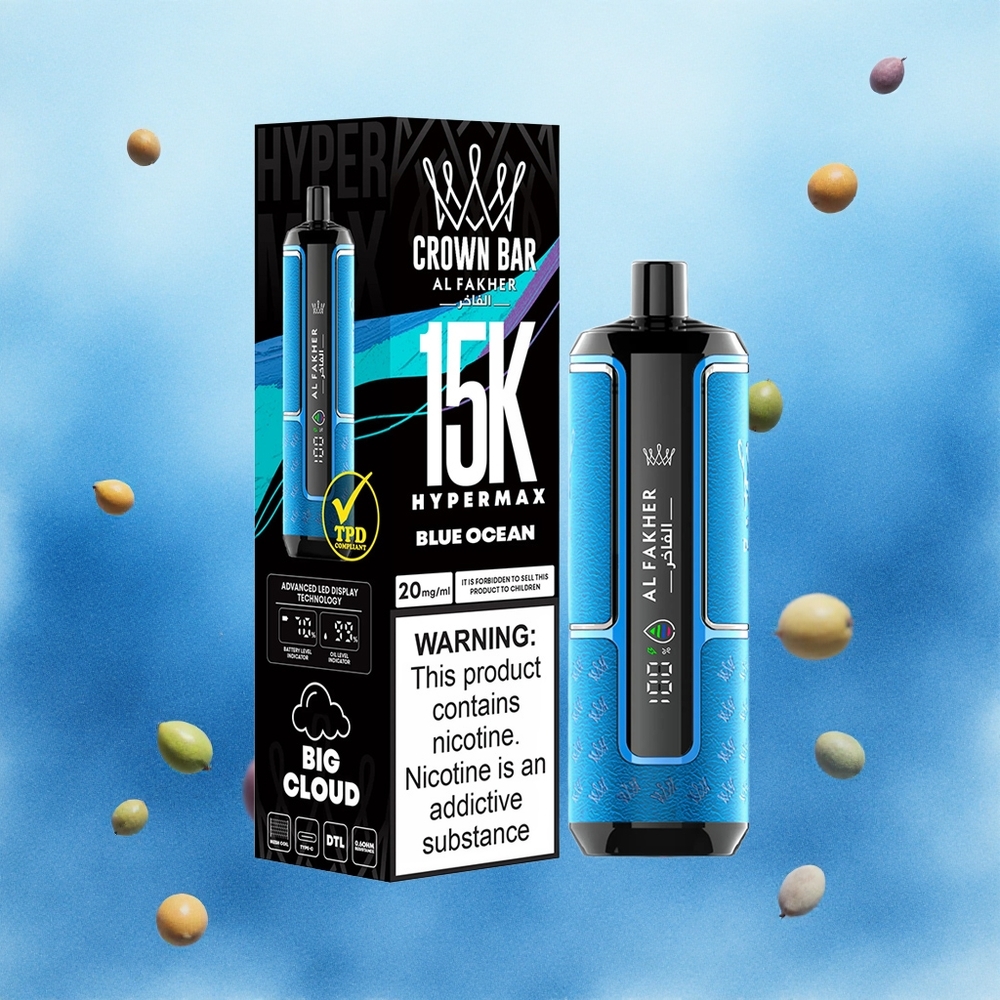 Al Fakher Crown Bar 15K Hypermax Једнократни Вапе Kit Plavi Okean Serbia vapes 22ml 600mAh Type-C 6mg Никотин/ml