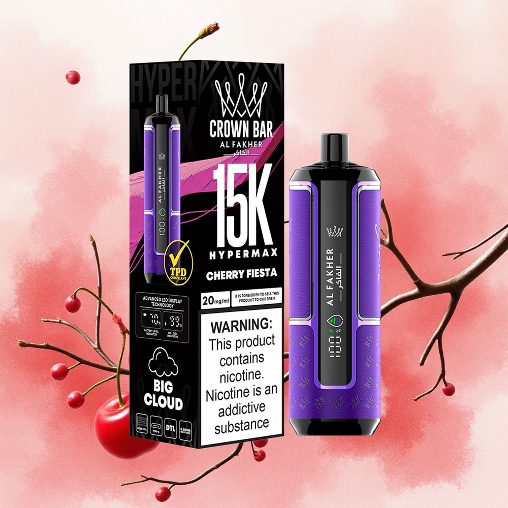 Al Fakher Crown Bar 15K Hypermax Једнократни Вапе Kit Трешња Фиеста Serbia vapes 22ml/600mAh/Type-C/DTL/6mg Никотин/ml
