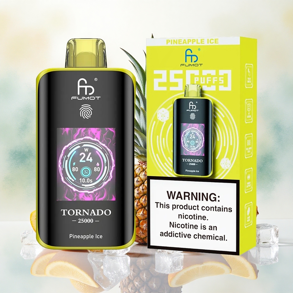 Fumot Tornado 25000 Puffs Ananas Led Serbia vapes HD Ekran 700mAh Punjiva Baterija 20мл Течност Тип-Ц пуњење