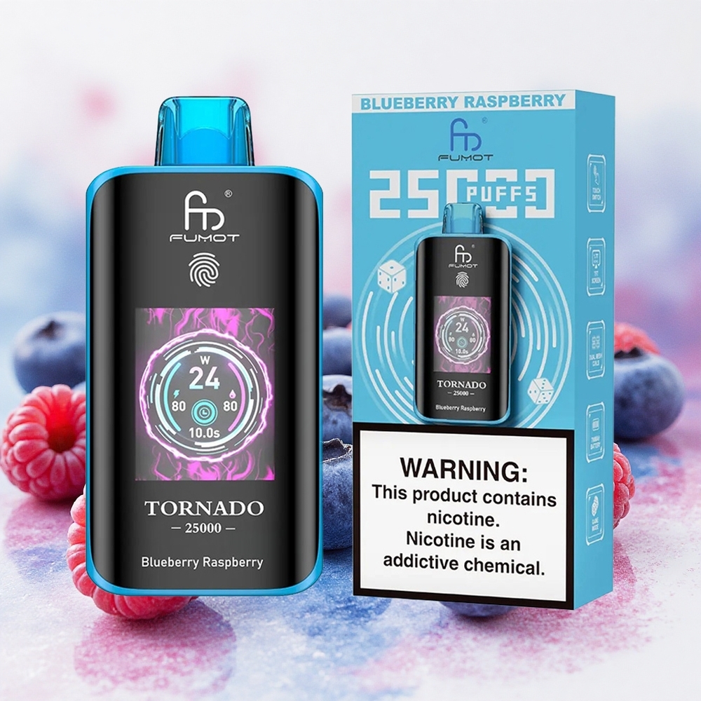 Fumot Tornado 25000 Puffs Borovnica Malina Serbia vapes HD Ekran 700mAh батерија 20мл Течност