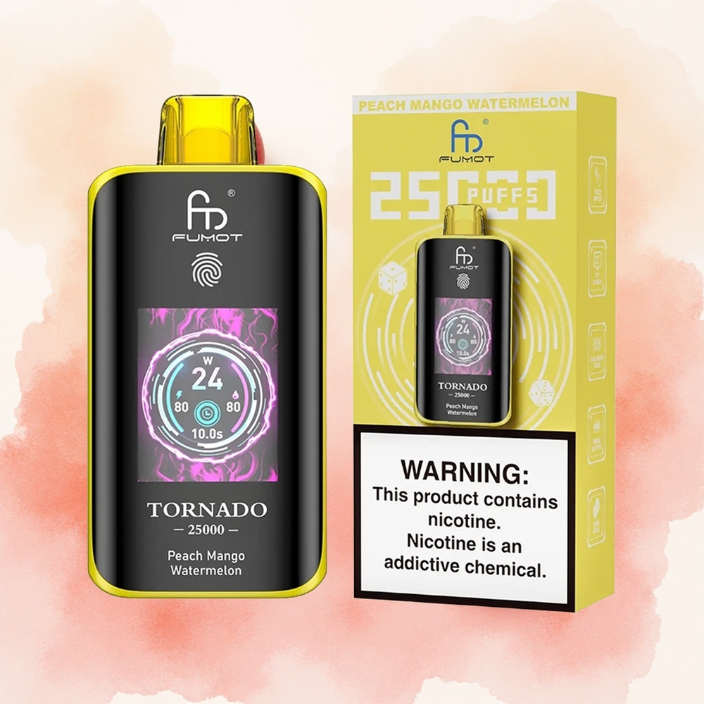 Fumot Tornado 25000 Puffs Breskva Mango Lubenica Serbia vapes HD Ekran 700mAh батерија 20мл Течност Тип-Ц пуњење