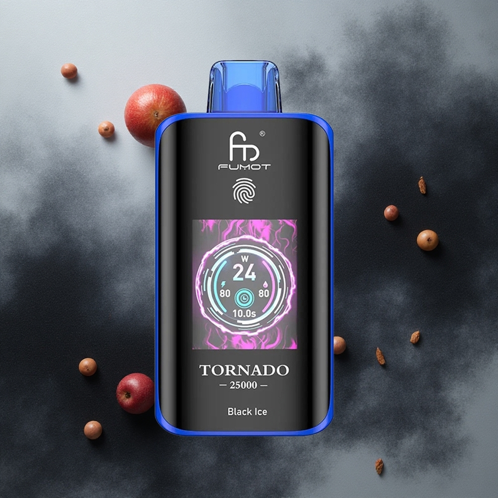 Fumot Tornado 25000 Puffs Crna Ledena Aroma Serbia vapes HD Ekran 700mAh батерија 20мл Течност Тип-Ц пуњење