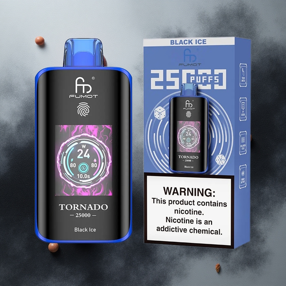 Fumot Tornado 25000 Puffs Crna Ledena Aroma Serbia vapes HD Ekran 700mAh батерија 20мл Течност Тип-Ц пуњење