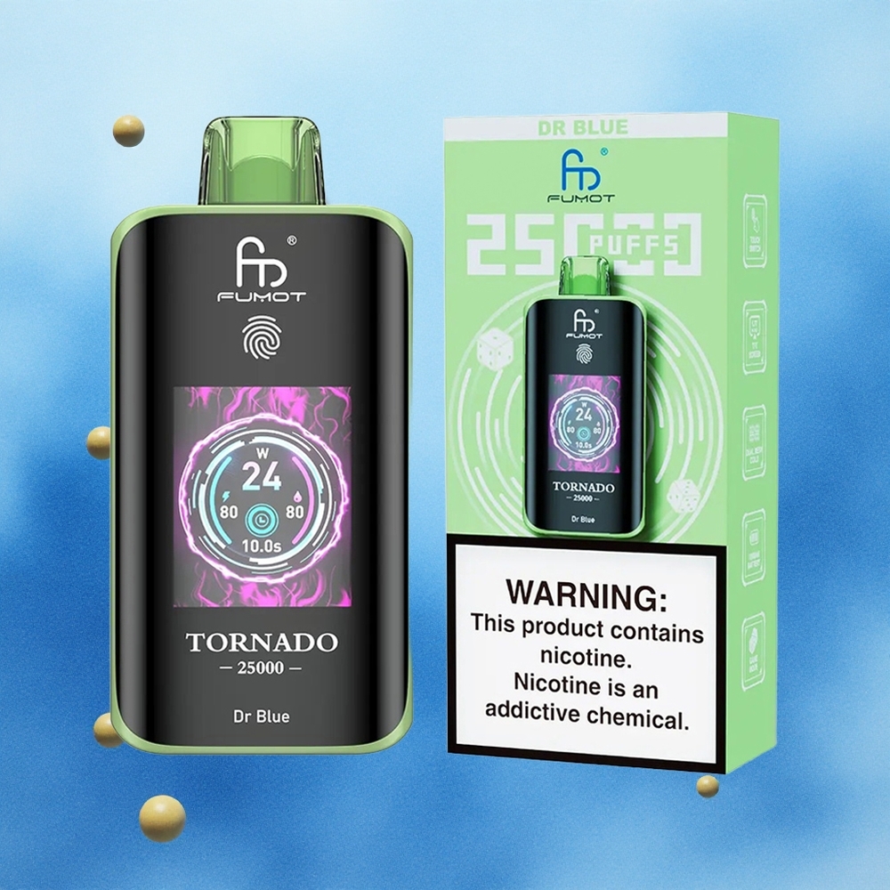 Fumot Tornado 25000 Puffs Dr Plava Serbia vapes HD Ekran 700mAh батерија 20мл Течност Тип-Ц пуњење
