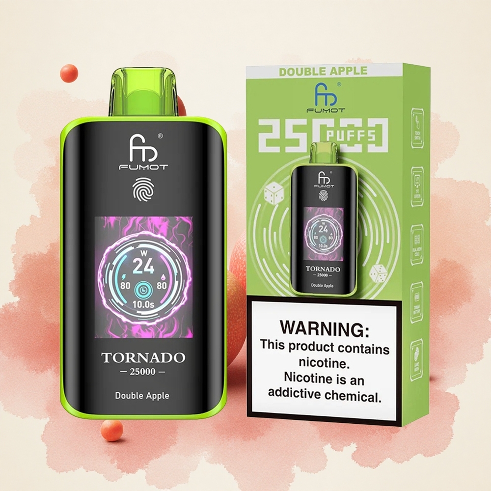 Fumot Tornado 25000 Puffs Dvostruka Jabuka Serbia vapes HD Ekran 700mAh Punjenje Type-C