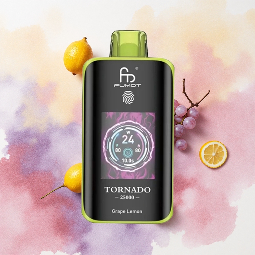 Fumot Tornado 25000 Puffs Groždje Limun Serbia vapes HD Ekran 700mAh Punjiva Baterija 20ml Tečnost Tip-C