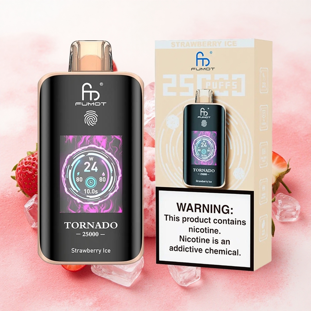 Fumot Tornado 25000 Puffs Jagoda Led Serbia vapes HD Ekran 700mAh батерија 20мл Течност Type-C Punjenje