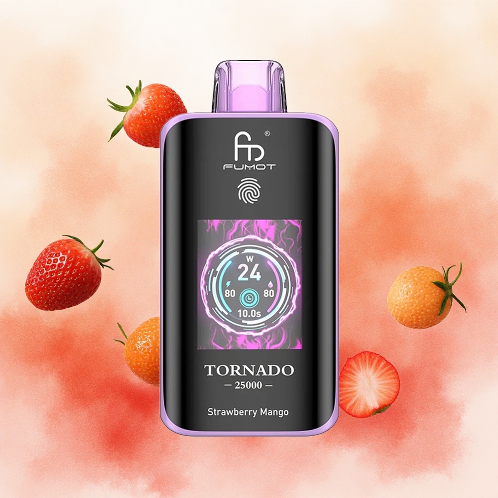 Fumot Tornado 25000 Puffs Jagoda Mango Serbia vapes HD Ekran 700mAh батерија 20мл Течност Тип-Ц пуњење
