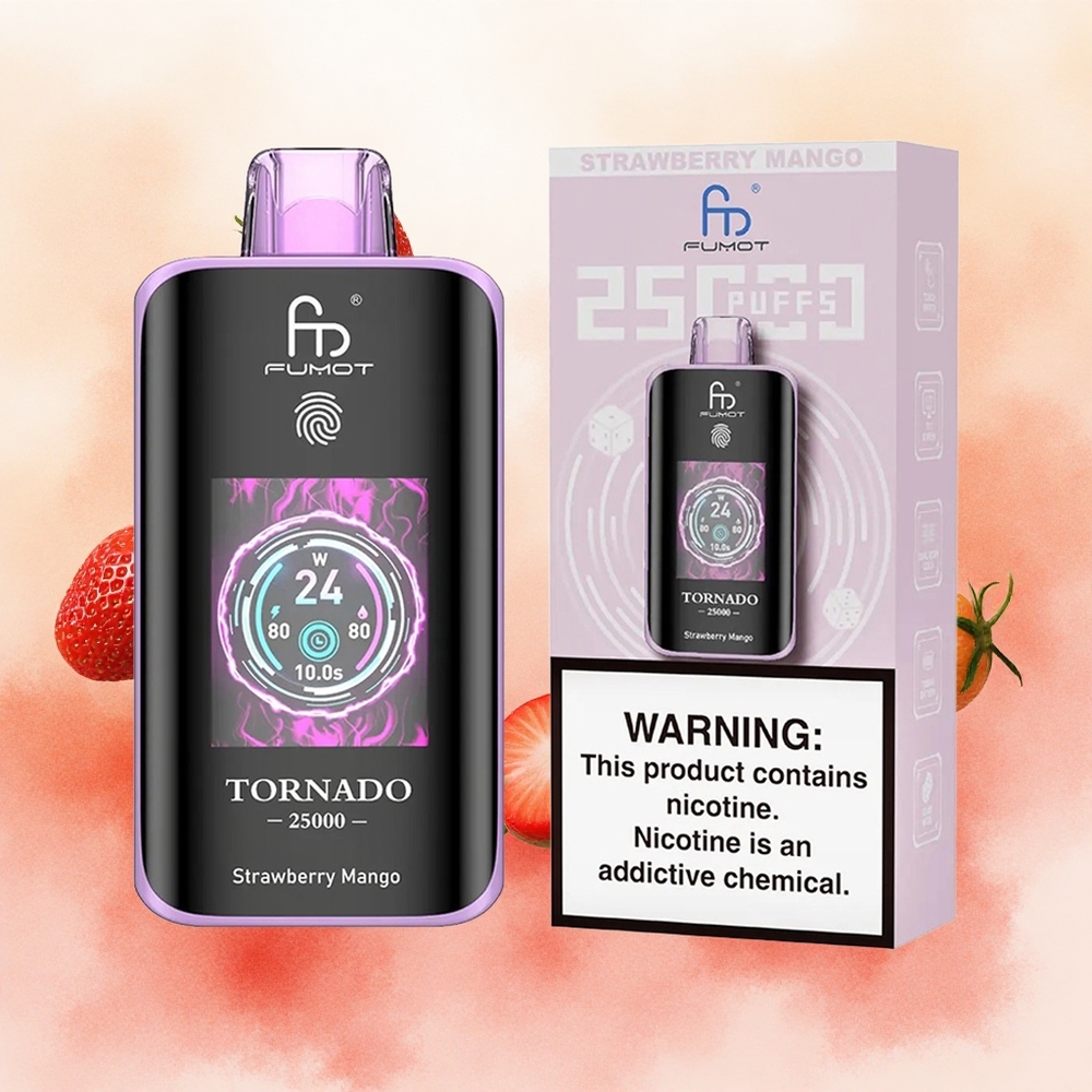 Fumot Tornado 25000 Puffs Jagoda Mango Serbia vapes HD Ekran 700mAh батерија 20мл Течност Тип-Ц пуњење