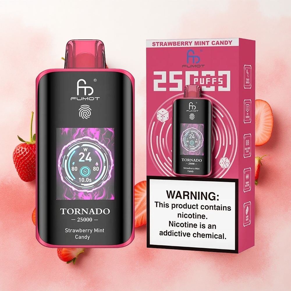 Fumot Tornado 25000 Puffs Jagoda Mentol Bombonica Serbia vapes HD Ekran 700mAh батерија 20мл Течност Type-C Punjenje