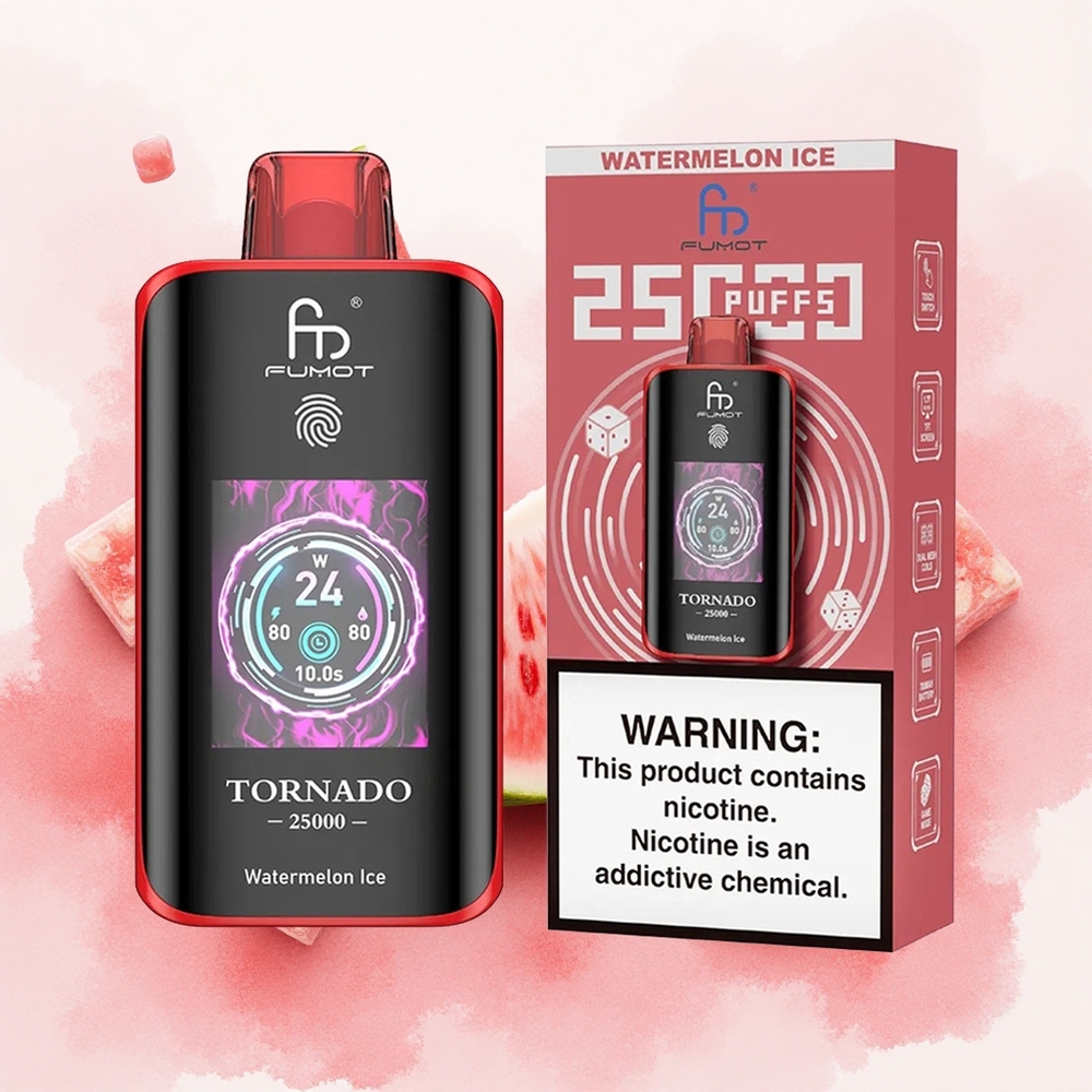 Fumot Tornado 25000 Puffs Lubenica Led Serbia vapes HD Ekran 700mAh батерија 20мл Течност Type-C Punjenje