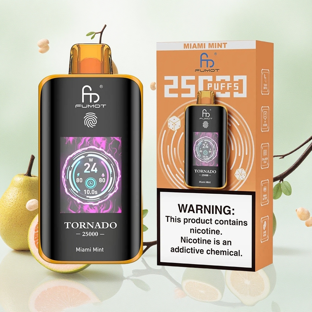 Fumot Tornado 25000 Puffs Miami Menta Serbia vapes HD Ekran 700mAh батерија 20мл Течност