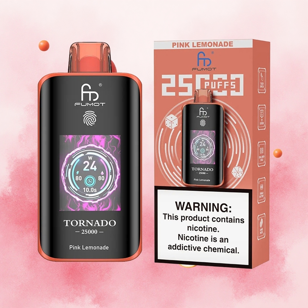 Fumot Tornado 25000 Puffs Pink Lemonade (Roze Limunada) Serbia vapes HD Ekran 700mAh батерија 20мл Течност Type-C Punjenje