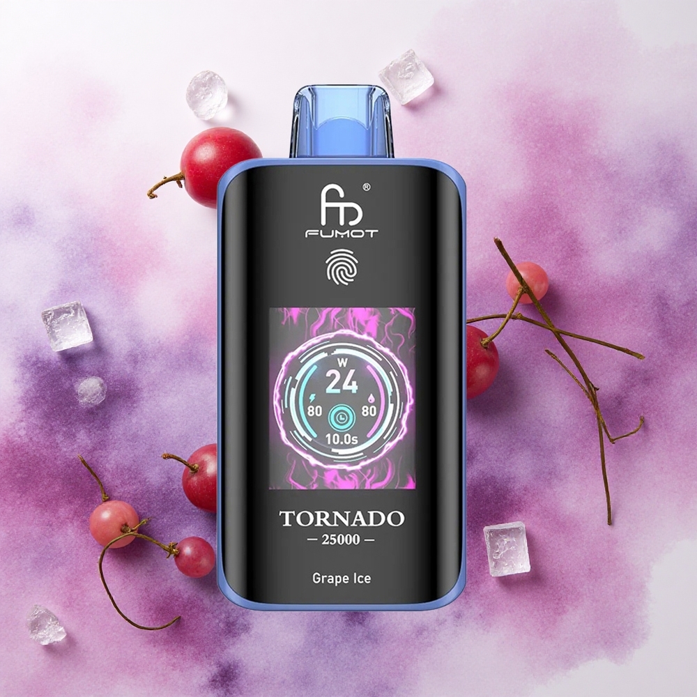 Fumot Tornado 25000 Puffs Једнократни Вапе Grožđe Led Serbia vapes HD Ekran 700mAh батерија 20мл Течност Type-C