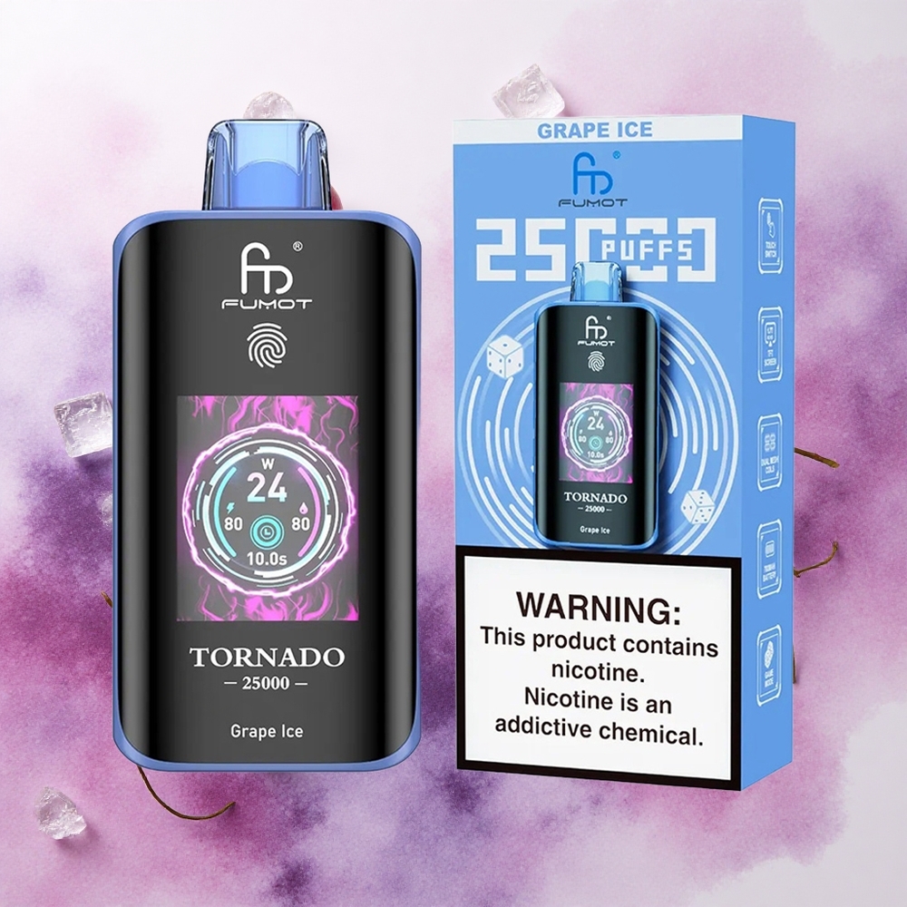 Fumot Tornado 25000 Puffs Једнократни Вапе Grožđe Led Serbia vapes HD Ekran 700mAh батерија 20мл Течност Type-C