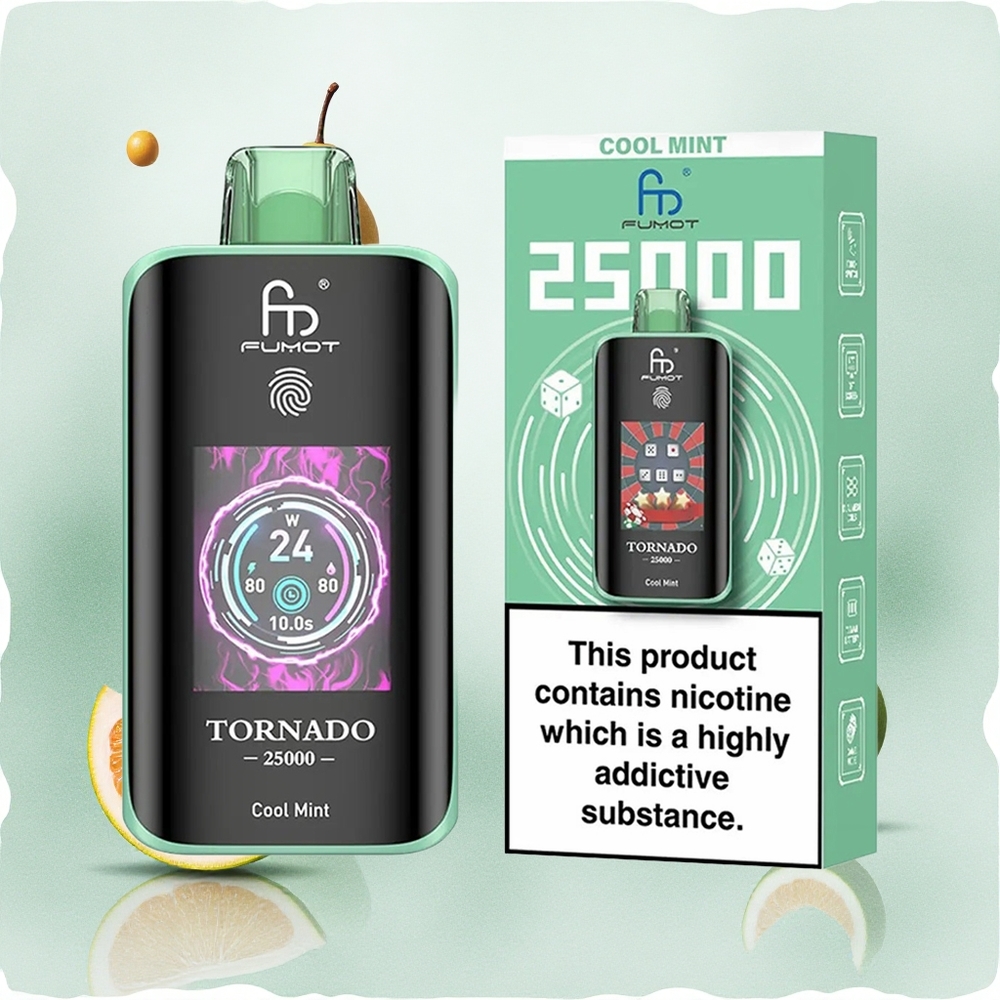 Fumot Tornado 25000 Puffs Једнократни Вапе Hladna Menta Serbia vapes HD Ekran 700mAh батерија 20мл Течност USB-C