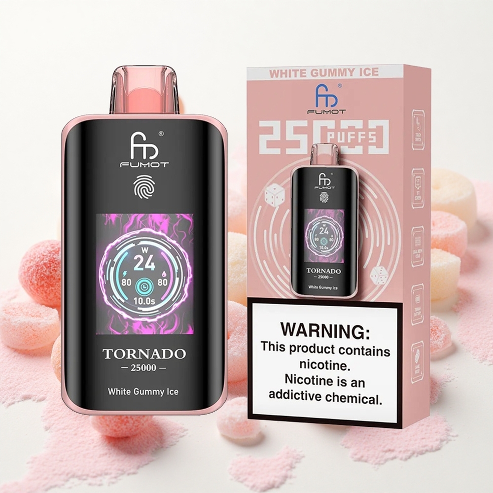 Fumot Tornado 25000 Puffs Бела Гуми Лед Serbia vapes HD Екран 700mAh Батерија 20ml Течност Type-C