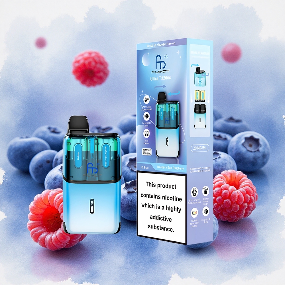 Fumot Ultra T32000 Disposable 32000 Puffs Dr Plava - Borovnica-Kisela Malina Serbia vapes Tip-C Rapidno Punjenje 800mAh 24ml 20mg Месх Цоил