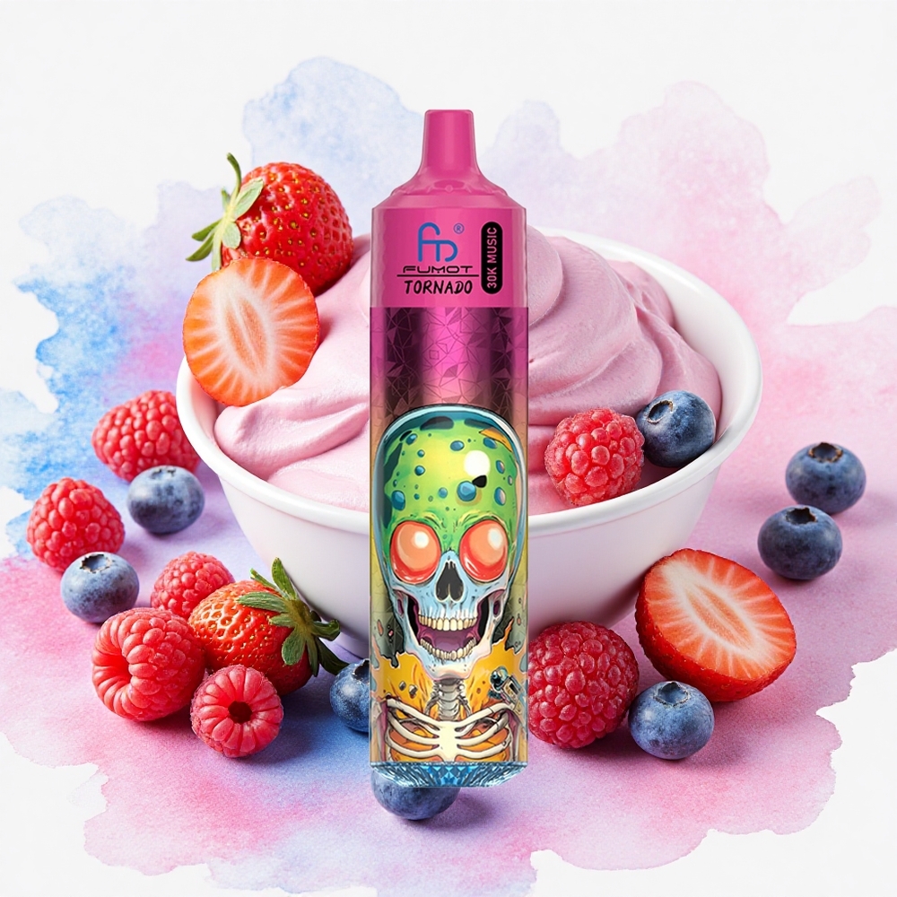 Fumot RandM Tornado 30000 Puffs Borovnica Jagoda Malina Sladoled Serbia vapes LED displej 30mL 2%,5% Никотин 1.0 Ohm 600mAh
