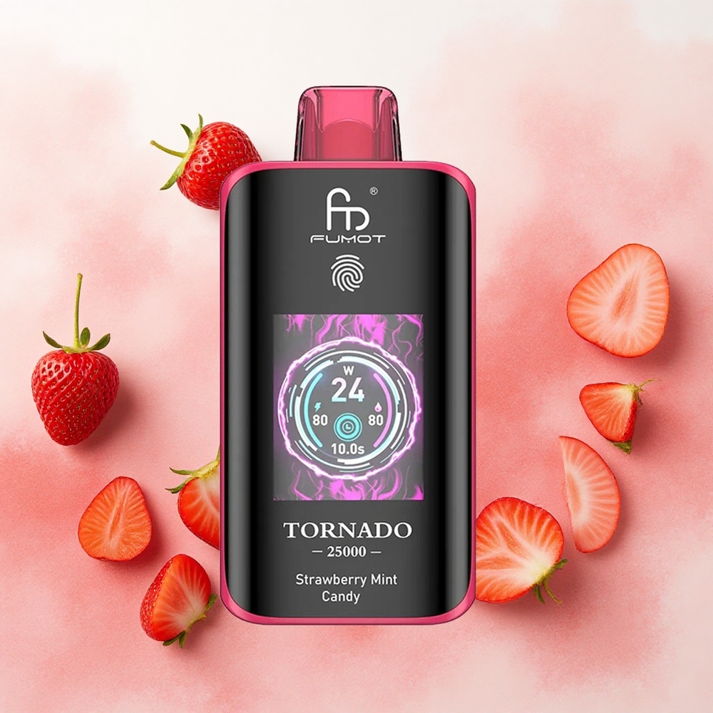 Fumot Tornado 25000 Puffs Jagoda Mentol Bombonica Serbia vapes HD Ekran, 700mAh батерија, 20мл Течност, Type-C Punjenje