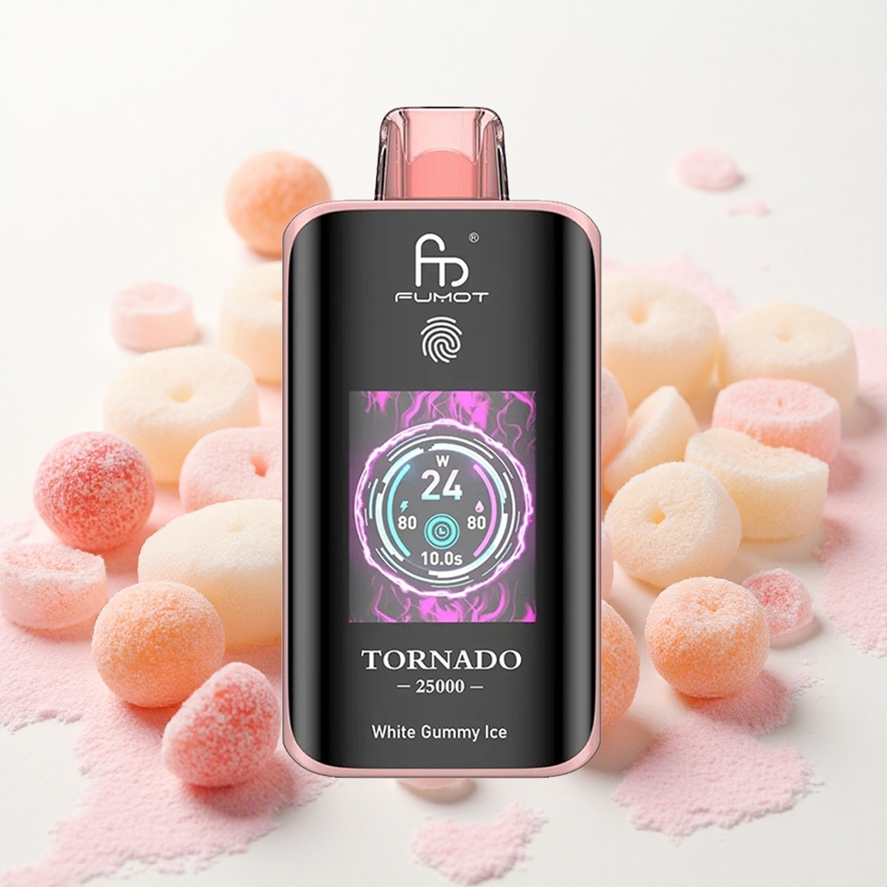 Fumot Tornado 25000 Puffs Бела Гуми Лед Serbia vapes HD Екран, 700mAh Батерија, 20ml Течност, Type-C